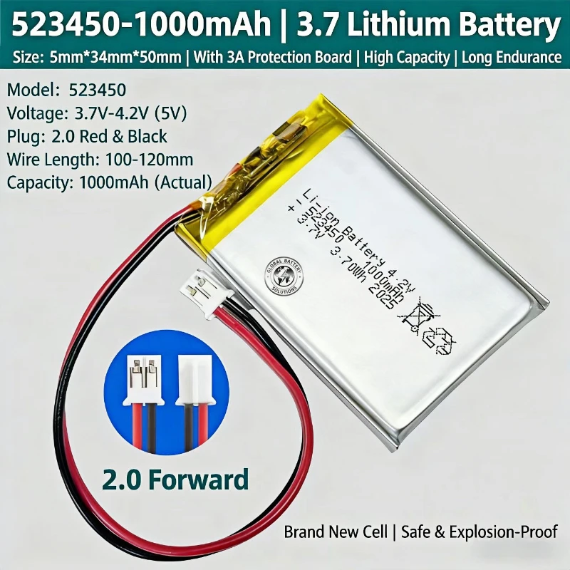 523450 1000mAh 3.7V 523450 Polymer Lithium Rechargeable Battery Li-ion Battery Replace For GPS Bluetooth Speaker 1-12pcs
523450 1000mAh 3.7V 523450 Polymer Lithium Rechargeable Battery Li-ion Battery Replace For GPS Bluetooth Speaker 1-12pcs