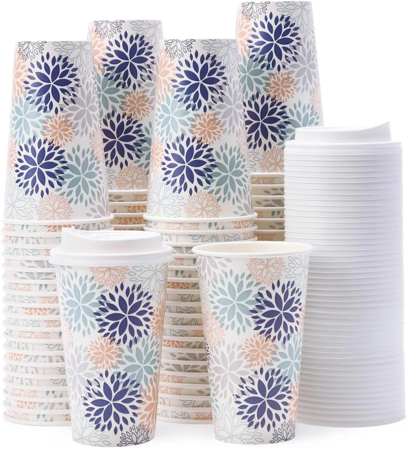 100-Pack 16oz Disposable Coffee Cups with Lids, Leak-Proof White and Blue Flower Design for Hot/Cold Beverages
100-Pack 16oz Disposable Coffee Cups with Lids, Leak-Proof White and Blue Flower Design for Hot/Cold Beverages