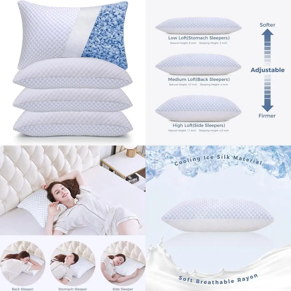 King Size Set of 4 Adjustable Cooling Memory Foam Pillows - Temperature-Controlled for Hot Sleepers with Dual Air Ventilation
King Size Set of 4 Adjustable Cooling Memory Foam Pillows - Temperature-Controlled for Hot Sleepers with Dual Air Ventilation