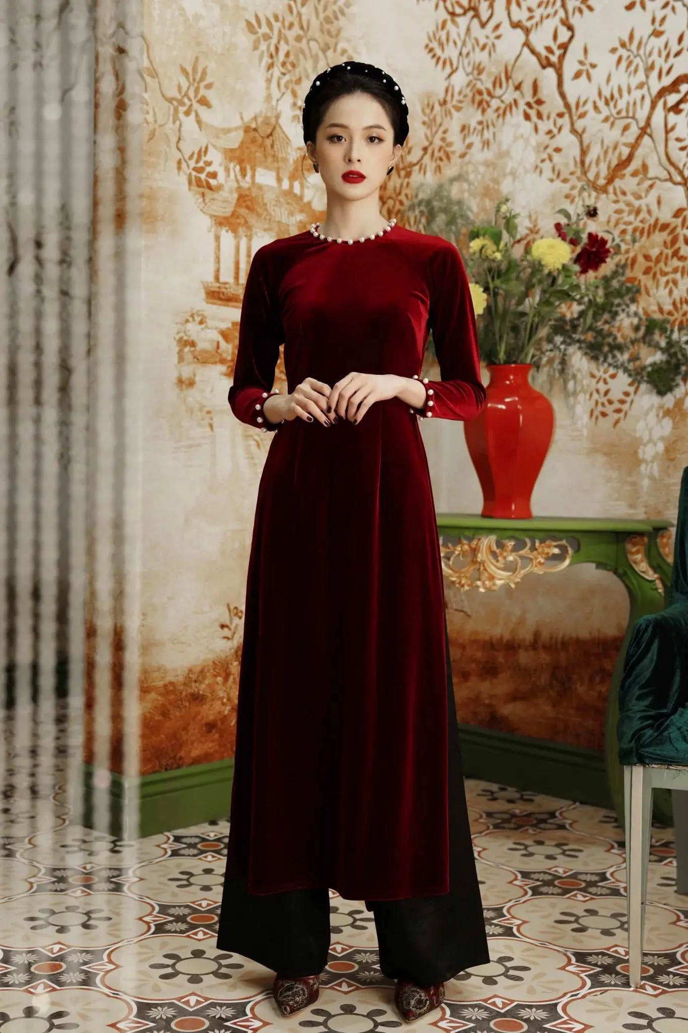 Customized Dark Red Velvet Women Aodai Vetnam Clothing Long Cheongsam Aodai Vietnamese Traditionally Dress
Customized Dark Red Velvet Women Aodai Vetnam Clothing Long Cheongsam Aodai Vietnamese Traditionally Dress