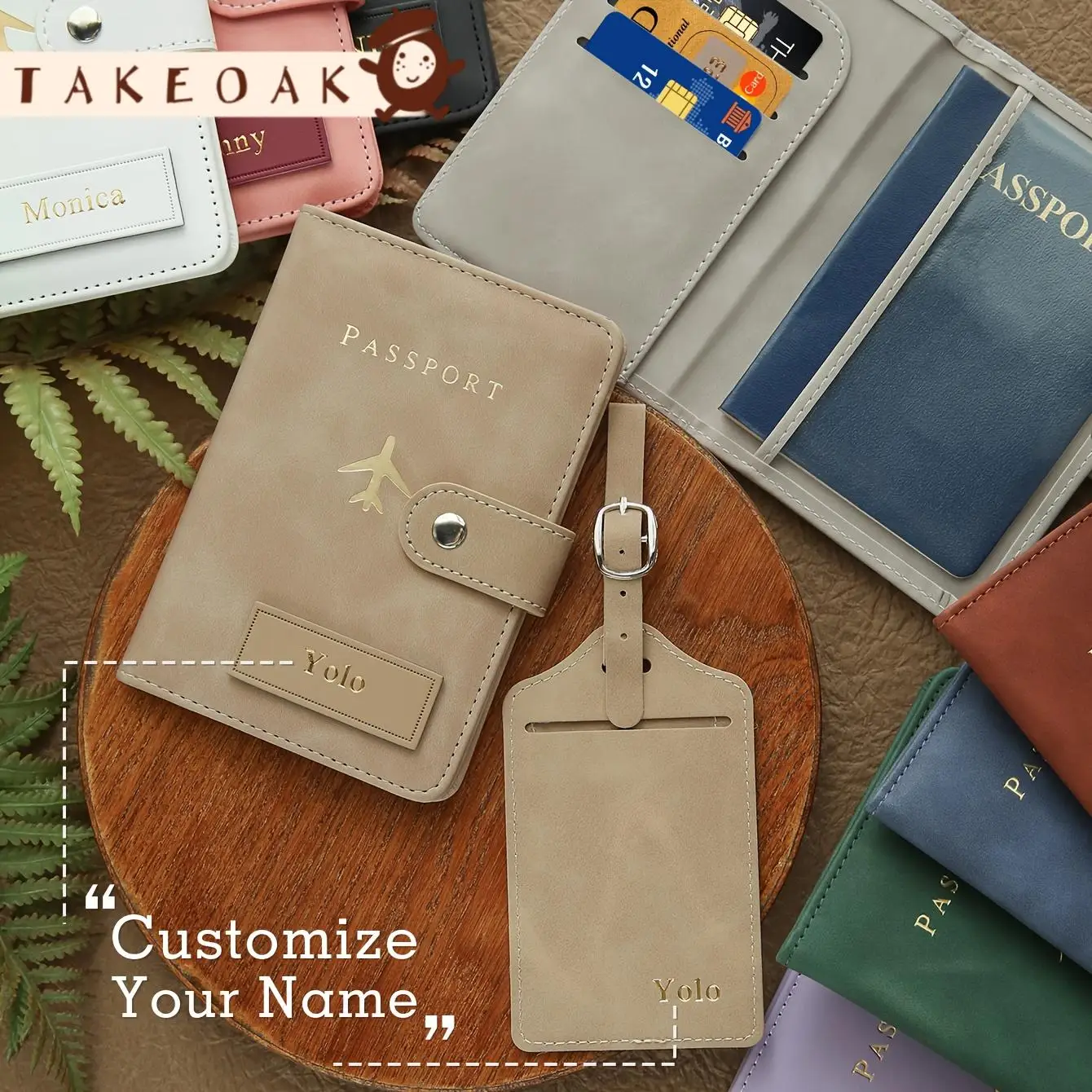 Custom Gold Hot Stamping Name PU Leather Passport Cover & Luggage Tag Set Snap Button Multi Card Slot Travel Document Holder
Custom Gold Hot Stamping Name PU Leather Passport Cover & Luggage Tag Set Snap Button Multi Card Slot Travel Document Holder