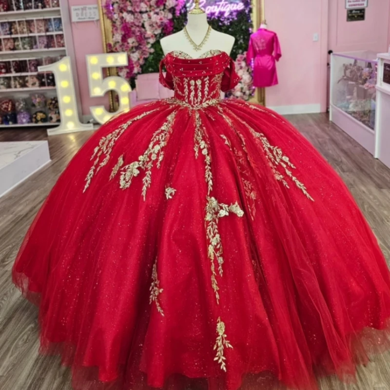 Red Quinceanera Dresses Ball Gown Off The Shoulder Gold Applique Beads Bow Tull Corset Party Birthday Sweet 16 Dress Vestidos 15
Red Quinceanera Dresses Ball Gown Off The Shoulder Gold Applique Beads Bow Tull Corset Party Birthday Sweet 16 Dress Vestidos 15