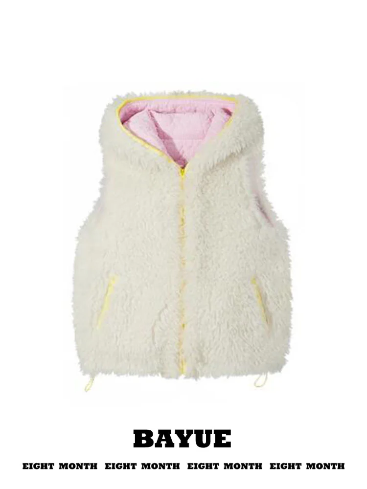 Cute Bear Ear Lamb Fur Hooded Vest Cotton Jacket Women Winter Korean Style Cotton Clothes Short Sleeveless Furry Outerwear
Cute Bear Ear Lamb Fur Hooded Vest Cotton Jacket Women Winter Korean Style Cotton Clothes Short Sleeveless Furry Outerwear