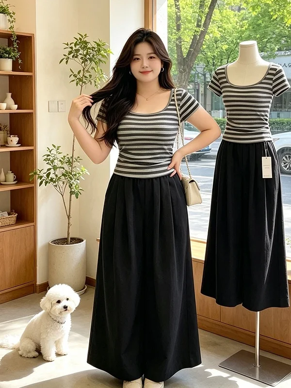 High Waist Wide Leg Pants Set Backless Slim Fit Striped Top Bottoms Women's Summer Fashion plus Size Two Piece Ensemble
High Waist Wide Leg Pants Set Backless Slim Fit Striped Top Bottoms Women's Summer Fashion plus Size Two Piece Ensemble