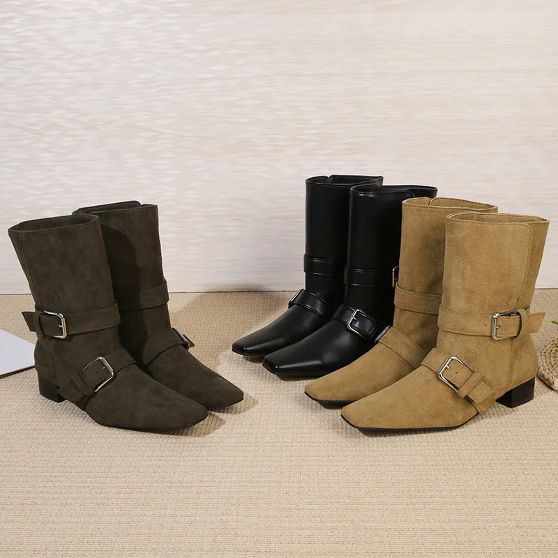 Square Toe Western Boots Women 2025 Autumn Neww Suede Belt Buckle Thick Middle Heel Fashion Solid Mid-calf Boots Women's Shoes
Square Toe Western Boots Women 2025 Autumn Neww Suede Belt Buckle Thick Middle Heel Fashion Solid Mid-calf Boots Women's Shoes