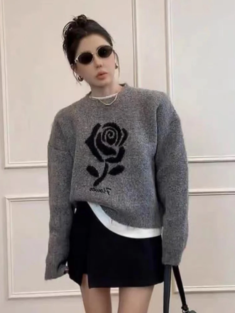 Zoki Retro Women Rose Print Sweaters Casual Loose Long Sleeve Knitted Jumpers Korean Vintage Female Fall Winter O Neck Gray Tops
Zoki Retro Women Rose Print Sweaters Casual Loose Long Sleeve Knitted Jumpers Korean Vintage Female Fall Winter O Neck Gray Tops