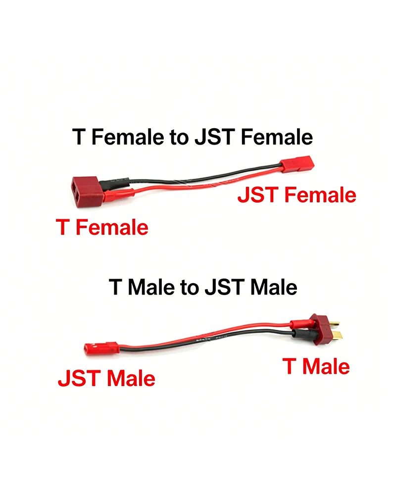 RC Model Battery Adapter Wire, T-Plug Male to JST Male / T-Plug Female to JST Female, 10cm 22AWG
RC Model Battery Adapter Wire, T-Plug Male to JST Male / T-Plug Female to JST Female, 10cm 22AWG