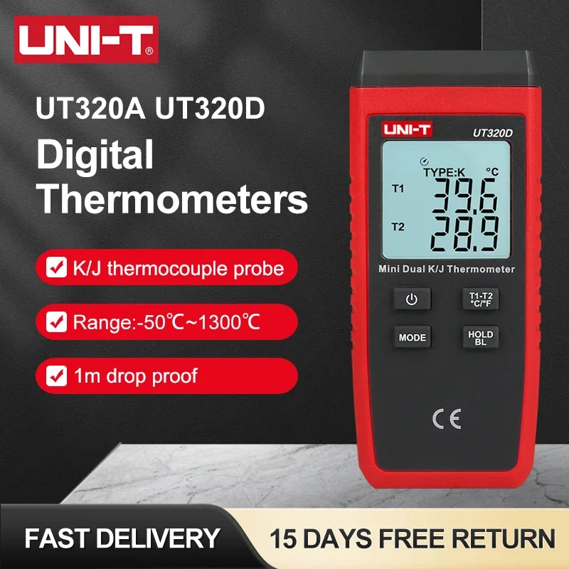 UT320A Digital Thermometer K/J Type Fast Response -50 to 1300℃ Industrial Use with MAX/MIN/HOLD Function Backlit Display
UT320A Digital Thermometer K/J Type Fast Response -50 to 1300℃ Industrial Use with MAX/MIN/HOLD Function Backlit Display