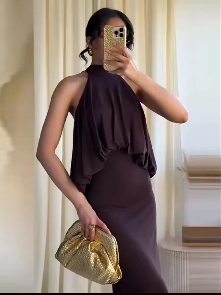 HH Women Summer Elegant Midi Dress Sleeveless Balloon Hanging Neck Collar Female Side Zipper Backless Evening Party Solid Dress
HH Women Summer Elegant Midi Dress Sleeveless Balloon Hanging Neck Collar Female Side Zipper Backless Evening Party Solid Dress