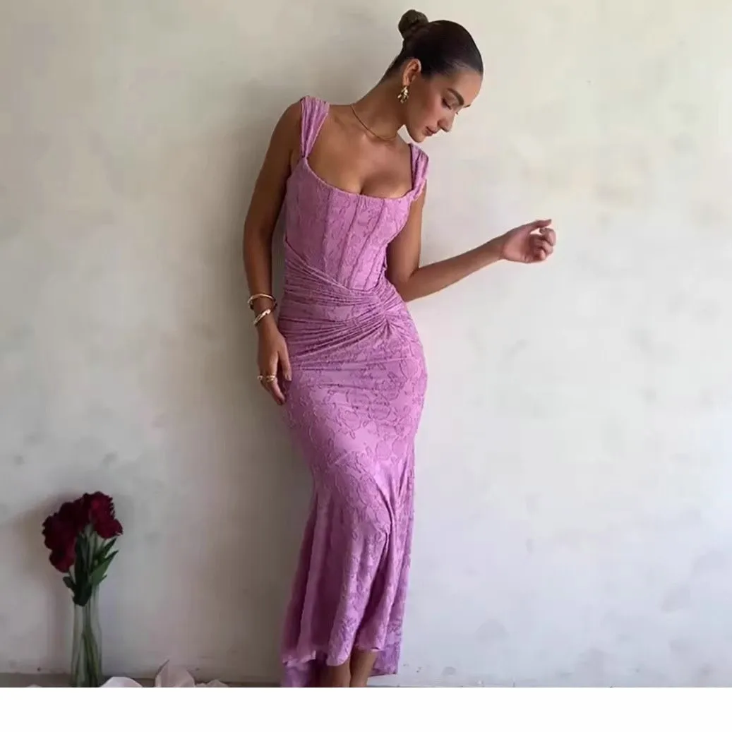 Elegant Square Collar Embroidered Pleated Sleeveless Strap Dress Slim Fish Tail Long Dress Commute High Waist Other Other
Elegant Square Collar Embroidered Pleated Sleeveless Strap Dress Slim Fish Tail Long Dress Commute High Waist Other Other