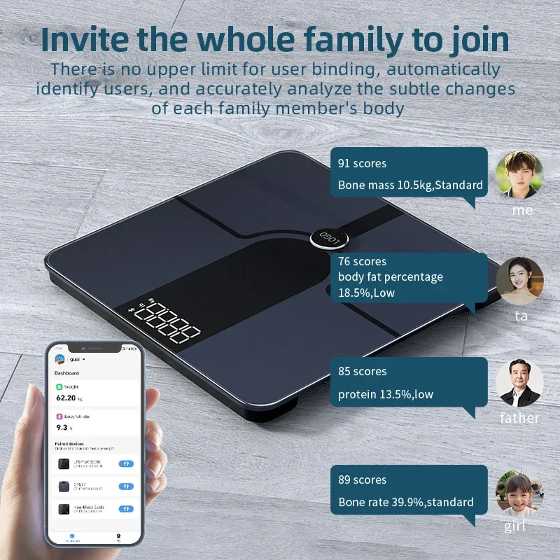 New custom home use professional smart scale for body weight bluetooth fitness digital weighing scale electronic body fat scale
New custom home use professional smart scale for body weight bluetooth fitness digital weighing scale electronic body fat scale