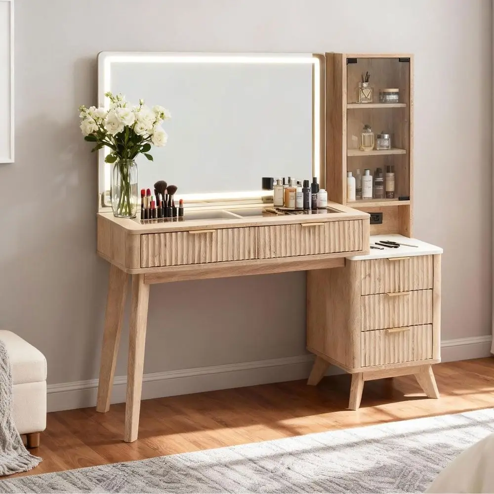 48 Natural Oak Vanity Desk with 36 HD Mirror, Lights, and Adjustable Storage for Makeup or Bedroom
48 Natural Oak Vanity Desk with 36 HD Mirror, Lights, and Adjustable Storage for Makeup or Bedroom