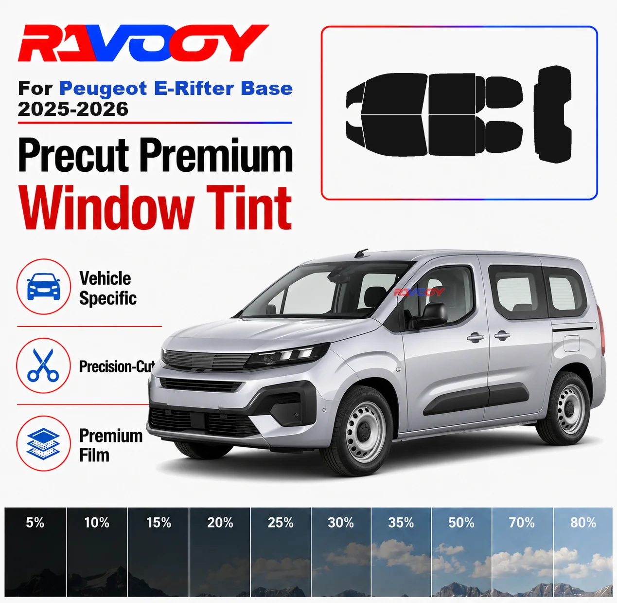Premium Precut Window Tint Kit Front Windows Rear Windows Rear Windshield For Peugeot E-Rifter Base 2025-2026 Nano Ceramic Film
Premium Precut Window Tint Kit Front Windows Rear Windows Rear Windshield For Peugeot E-Rifter Base 2025-2026 Nano Ceramic Film