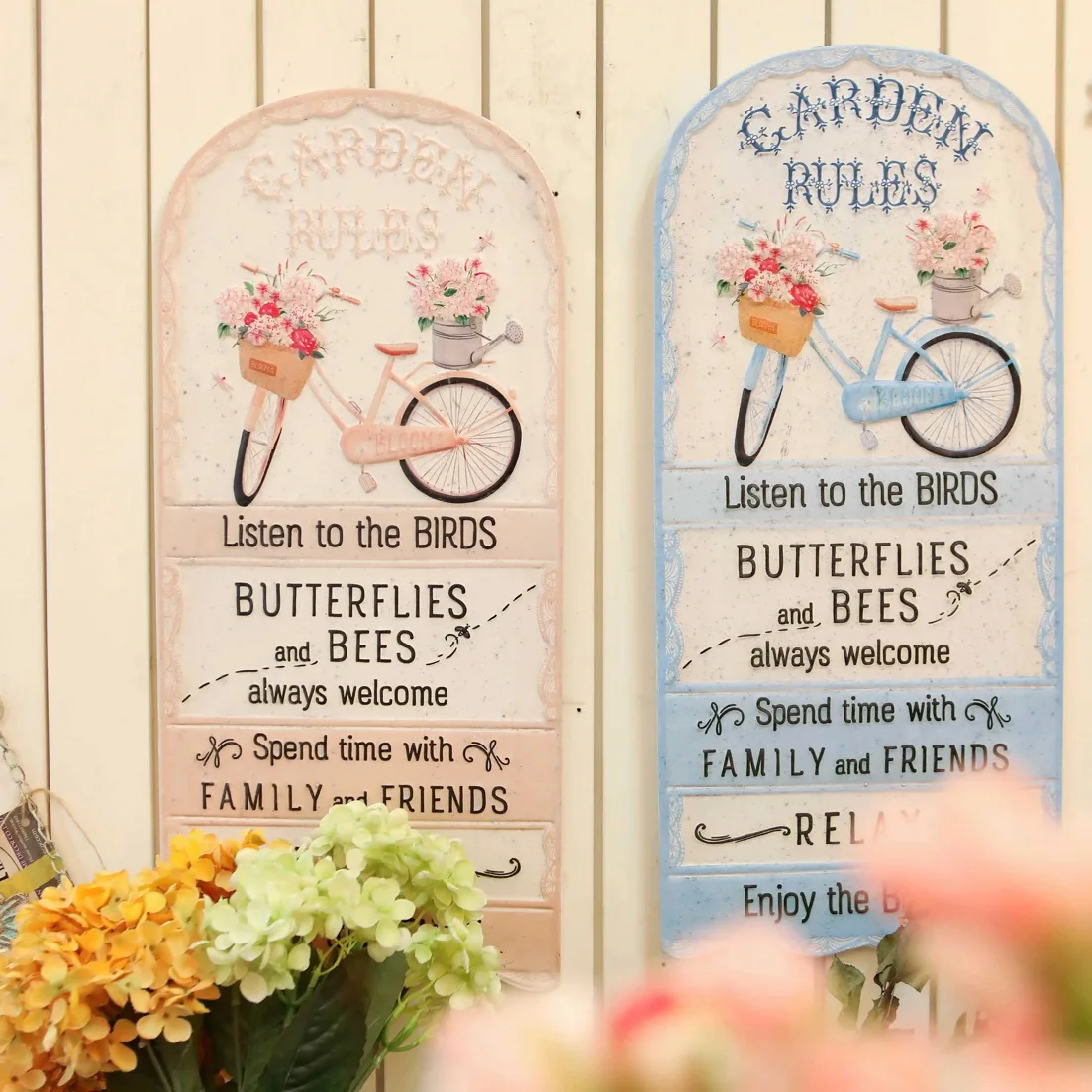 Garden Rules Wall Sign, Vintage Bicycle Design, Blue and Pink, 11.3 x 25.4 inches
Garden Rules Wall Sign, Vintage Bicycle Design, Blue and Pink, 11.3 x 25.4 inches
