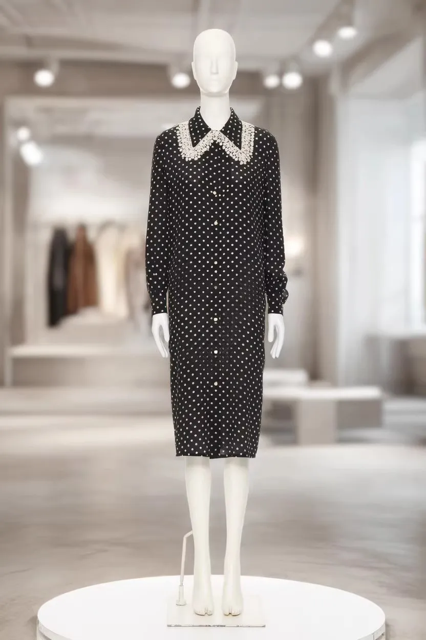 High Quality 2026 Spring Vintage Polka Dot Printed Dress Women's Trend Lace Peter Pan Collar Silk Shirt Dress
High Quality 2026 Spring Vintage Polka Dot Printed Dress Women's Trend Lace Peter Pan Collar Silk Shirt Dress
