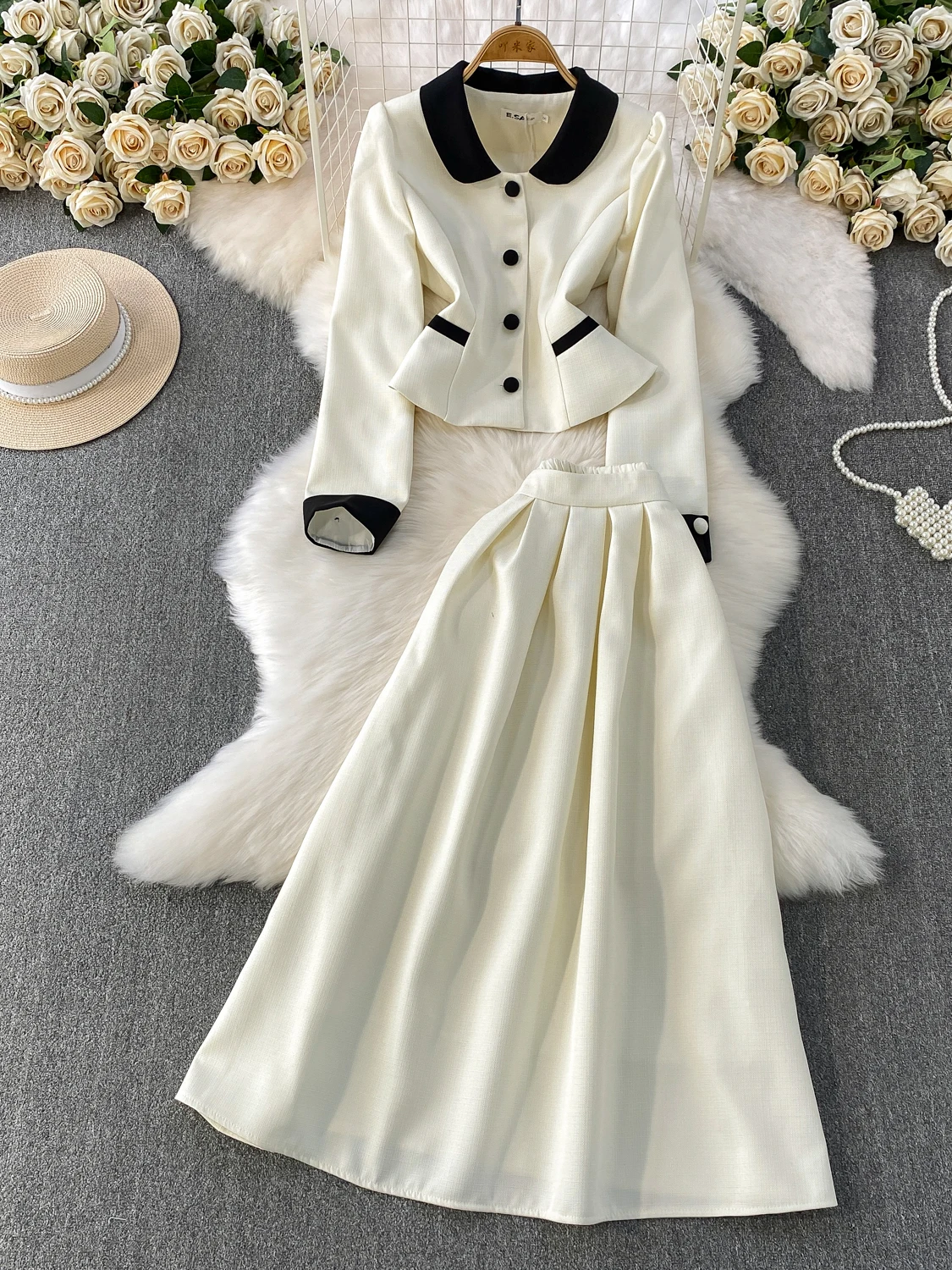 Retro Ele Color Blo Doll Collar Jaet High Waist Slimming Skirt Two Piece Set Faionable Commute Sle Winter Wear
Retro Ele Color Blo Doll Collar Jaet High Waist Slimming Skirt Two Piece Set Faionable Commute Sle Winter Wear