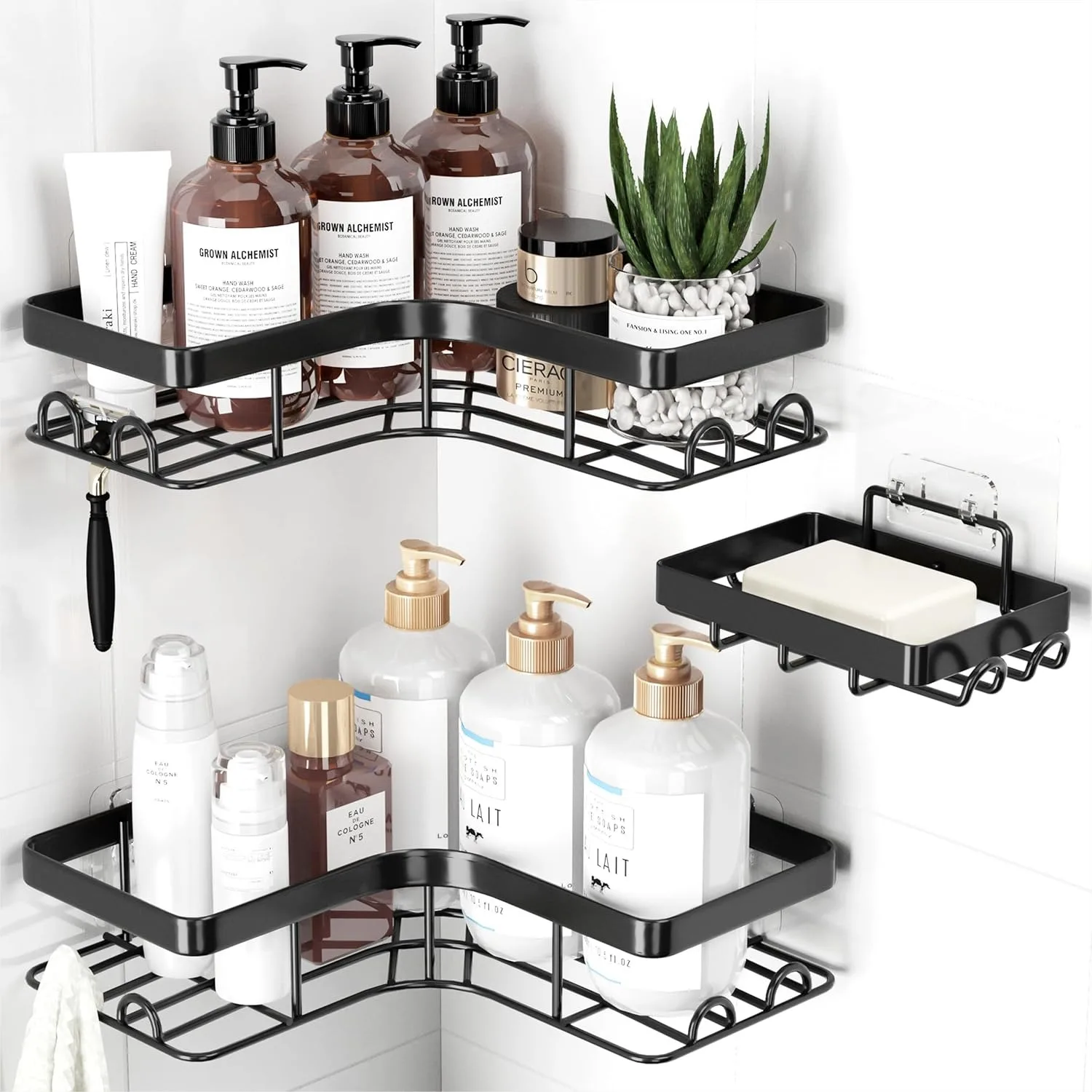 Corner Shower Caddy 3-Pack, Rustproof Metal Shelves with Soap Holder & Hooks for Bathroom Kitchen Laundry Storage, Black
Corner Shower Caddy 3-Pack, Rustproof Metal Shelves with Soap Holder & Hooks for Bathroom Kitchen Laundry Storage, Black
