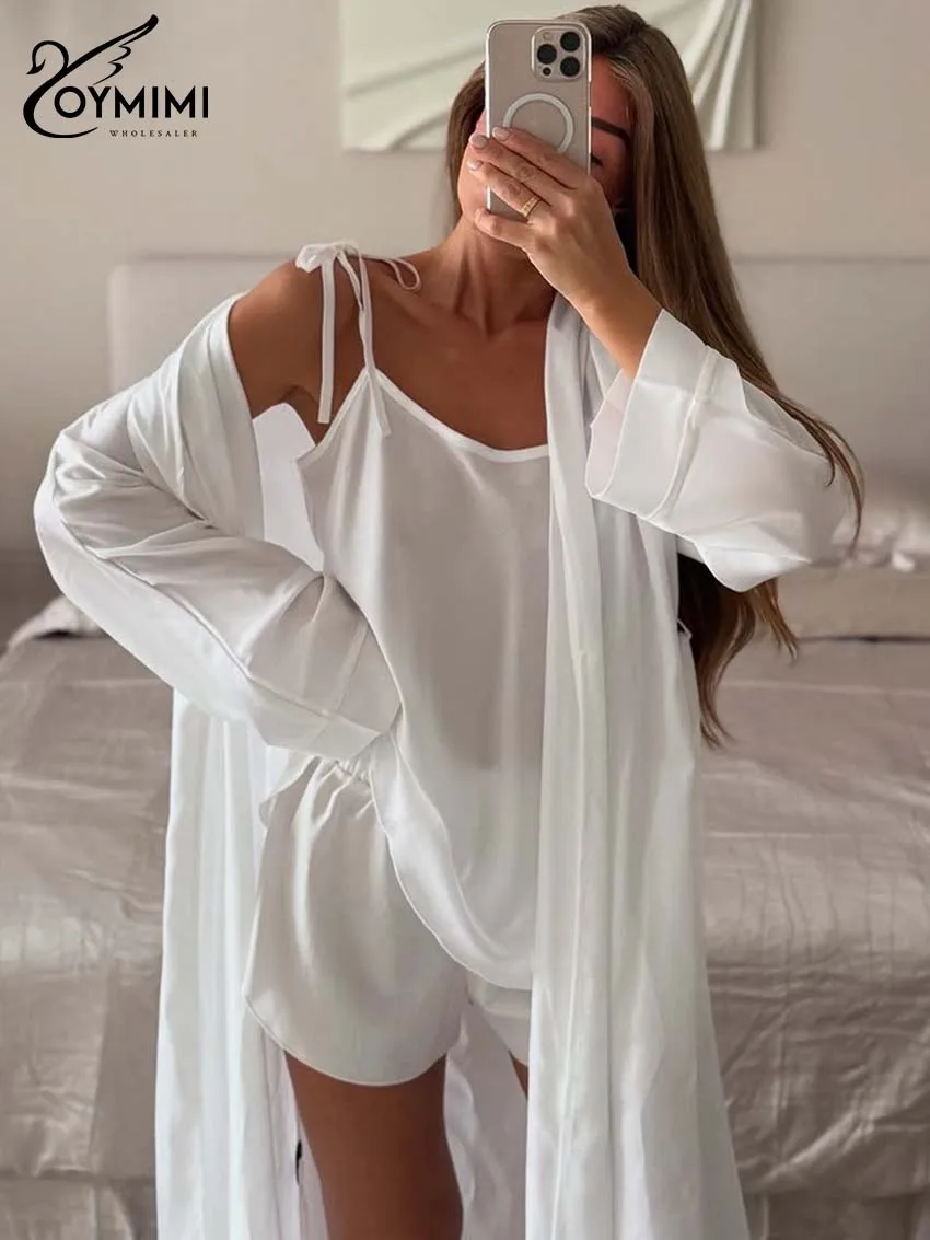 Oymimi Women's White Satin 3-Piece Set 2026 Spring Long Robe Camisole Shorts Loose Elegant Trendy Lazy Loungewear Female Clothes
Oymimi Women's White Satin 3-Piece Set 2026 Spring Long Robe Camisole Shorts Loose Elegant Trendy Lazy Loungewear Female Clothes