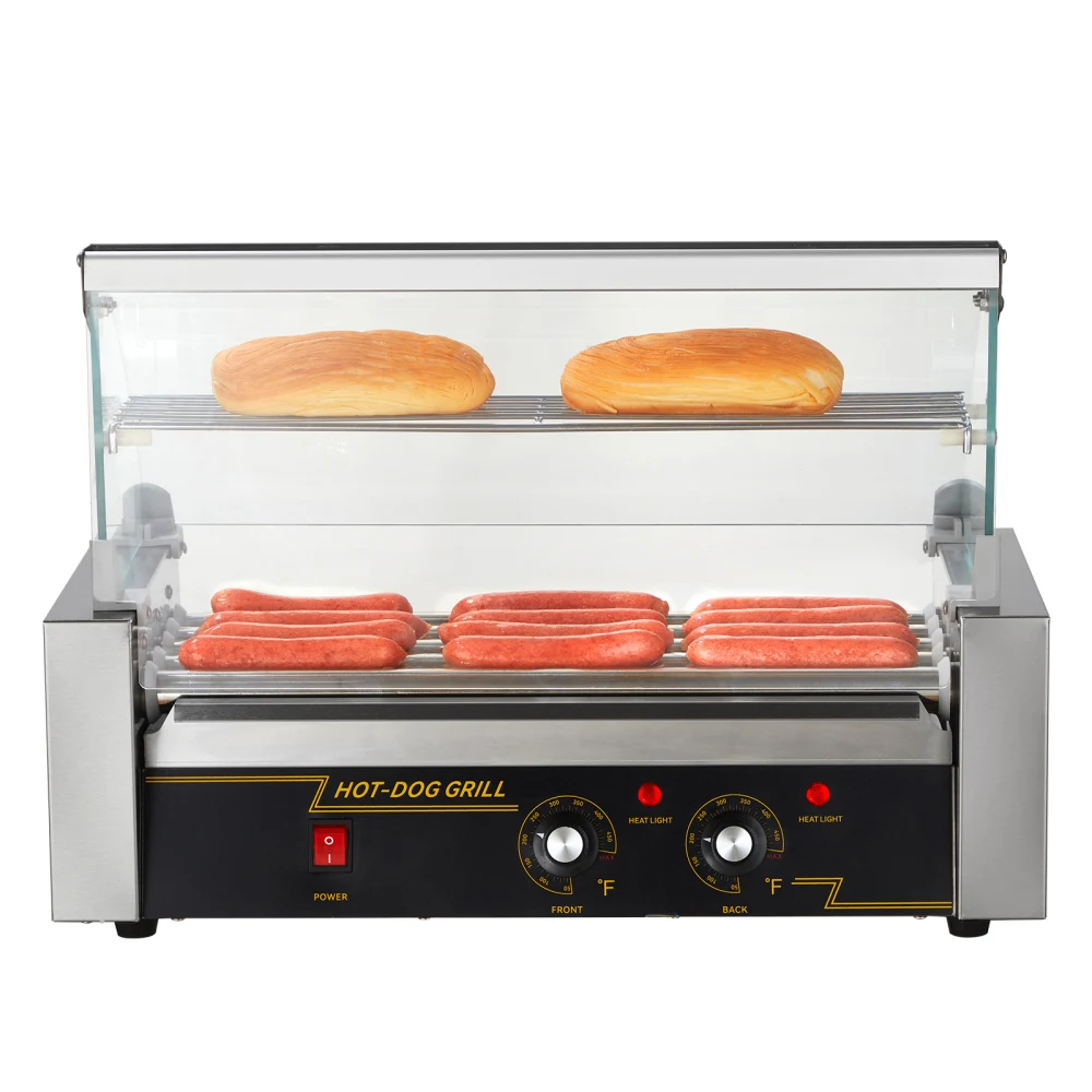 5 hot dog rollers, 12 hot dog capacities, 750W stainless steel sausage barbecue grill with dual temperature control glass cover
5 hot dog rollers, 12 hot dog capacities, 750W stainless steel sausage barbecue grill with dual temperature control glass cover