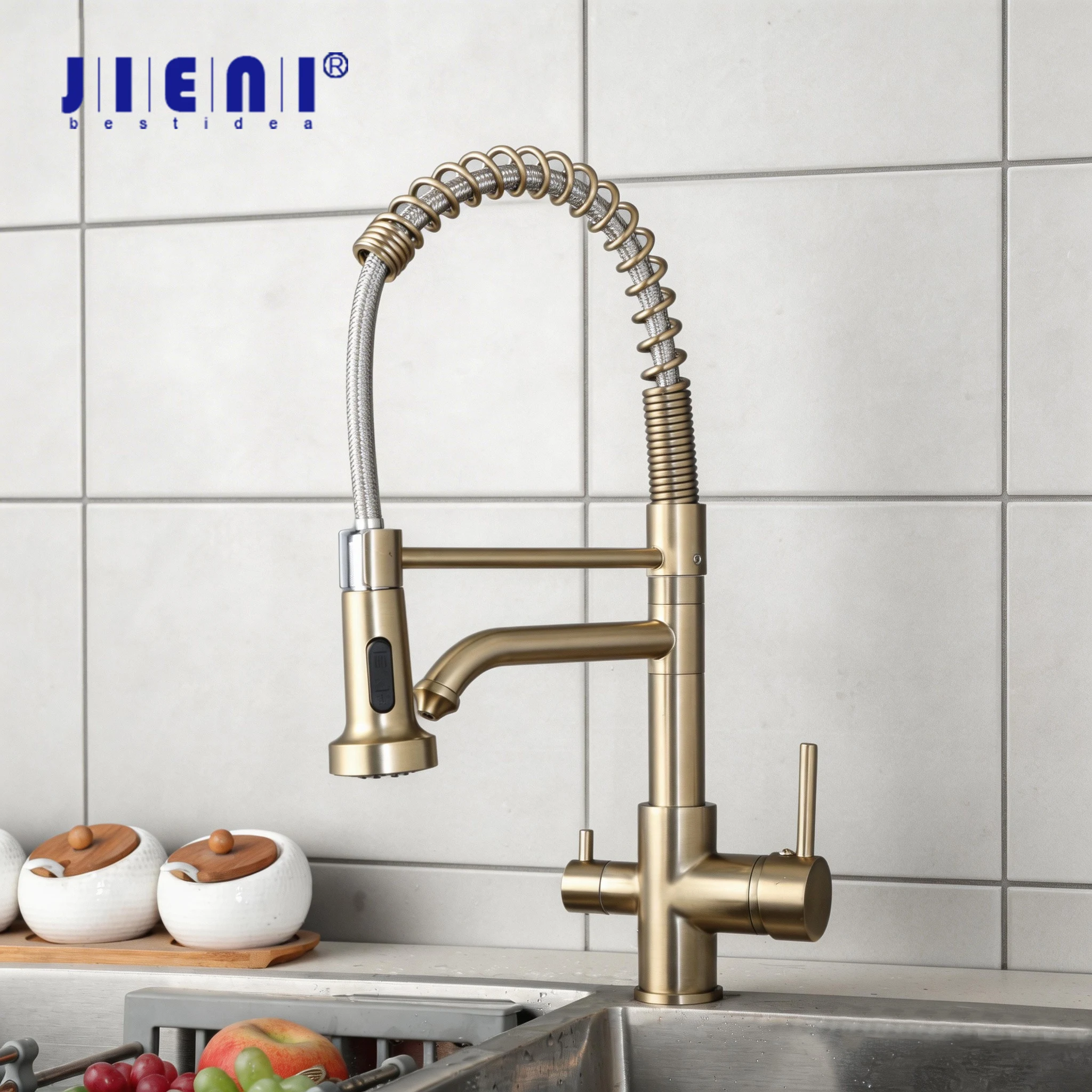JIENI Water Purification Brass Kitchen Faucet 3 Functions Brushed Gold Sink Faucets 360 Swivel Pull Down Spring Mixer Taps
JIENI Water Purification Brass Kitchen Faucet 3 Functions Brushed Gold Sink Faucets 360 Swivel Pull Down Spring Mixer Taps