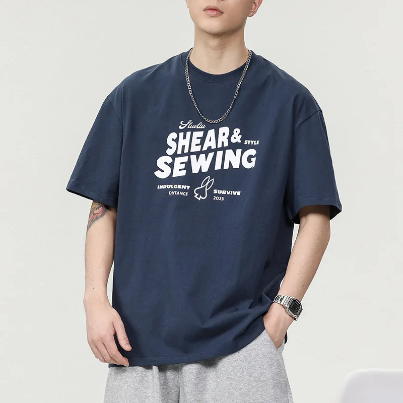 Heavyweight Pure Cotton Short Sleeve T-Shirt Men's American Retro Summer Trendy Brand Letter Casual Half Sleeve Top
Heavyweight Pure Cotton Short Sleeve T-Shirt Men's American Retro Summer Trendy Brand Letter Casual Half Sleeve Top