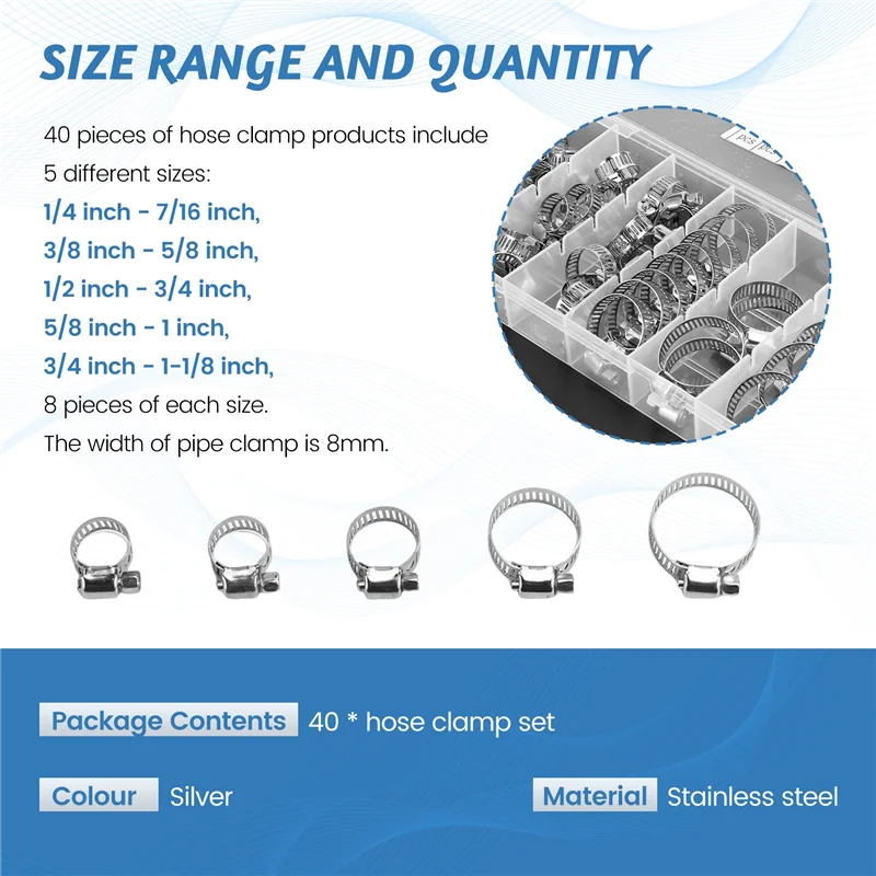 ALIM-40PCS Набор хомутов для шлангов 1/4 "-1-1/8" хомут для шлангов с червячной передачей из нержавеющей стали для труб, интеркулеров, труб и топливных труб
ALIM-40PCS Набор хомутов для шлангов 1/4 "-1-1/8" хомут для шлангов с червячной передачей из нержавеющей стали для труб, интеркулеров, труб и топливных труб