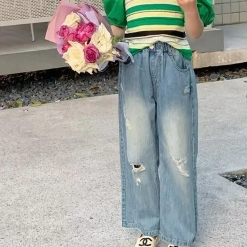 Girls' Jeans Spring And Summer New Style Children's Straight-leg Medium And Large Children's Wide-leg Spring Loose Trousers
Girls' Jeans Spring And Summer New Style Children's Straight-leg Medium And Large Children's Wide-leg Spring Loose Trousers