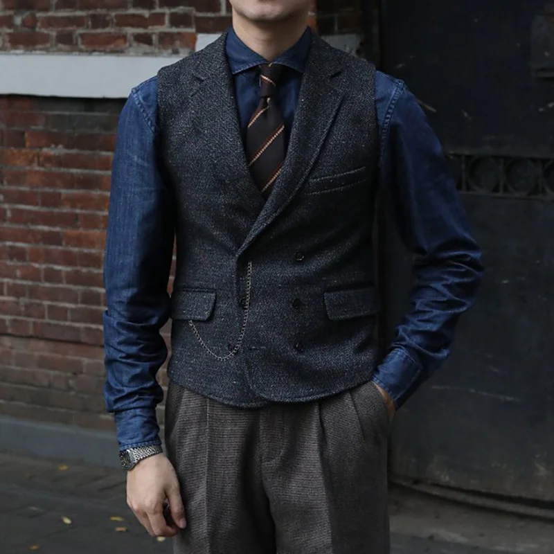 British Retro Tweed Herringbone Wool Gentleman's Autumn and Winter Thick Double-Breasted Polka Dot Wedding Suit Vest
British Retro Tweed Herringbone Wool Gentleman's Autumn and Winter Thick Double-Breasted Polka Dot Wedding Suit Vest