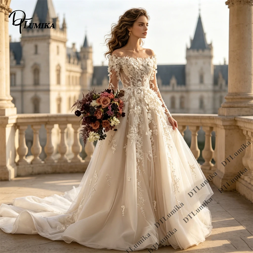 DTLumika Exquisite 3D Flowers A Line Wedding Dress with Sheer Sleeves, Off the Shoulder Court Train Bridal Gown Customized Bride
DTLumika Exquisite 3D Flowers A Line Wedding Dress with Sheer Sleeves, Off the Shoulder Court Train Bridal Gown Customized Bride