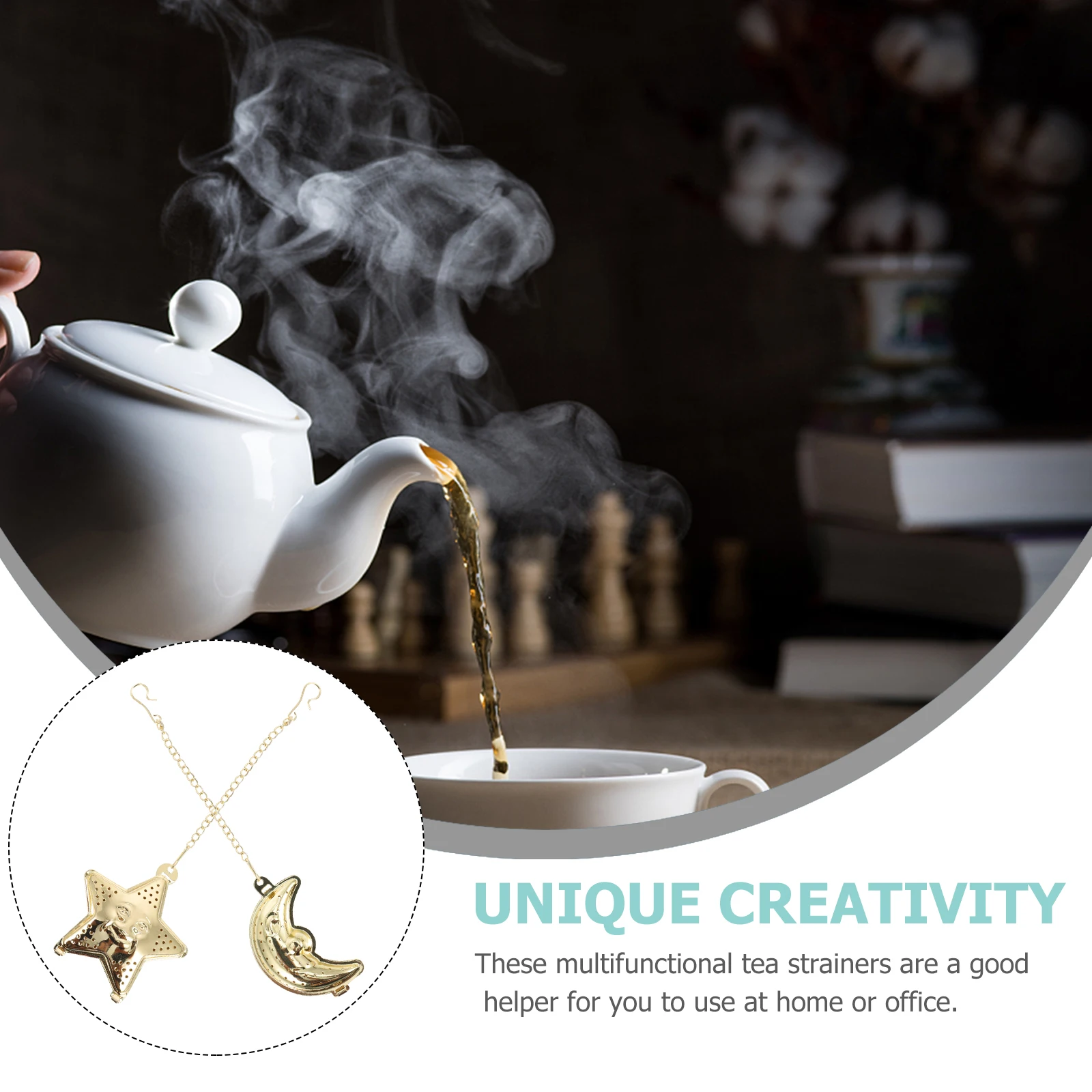 2Pcs Tea Strainers Stainless Steel Kitchen Filters Moon Star Shaped Loose Leaf Tea Diffuser Spice Infuser Tools
2Pcs Tea Strainers Stainless Steel Kitchen Filters Moon Star Shaped Loose Leaf Tea Diffuser Spice Infuser Tools