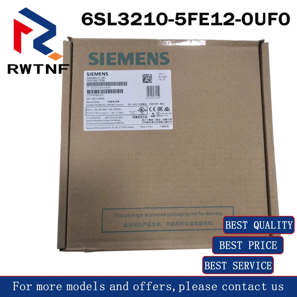 Brand New Genuine 6SL3210-5FE12-0UF0 SIEMENS Servo drive V90 series, 400V FSB module,100% original warehouse stock
Brand New Genuine 6SL3210-5FE12-0UF0 SIEMENS Servo drive V90 series, 400V FSB module,100% original warehouse stock