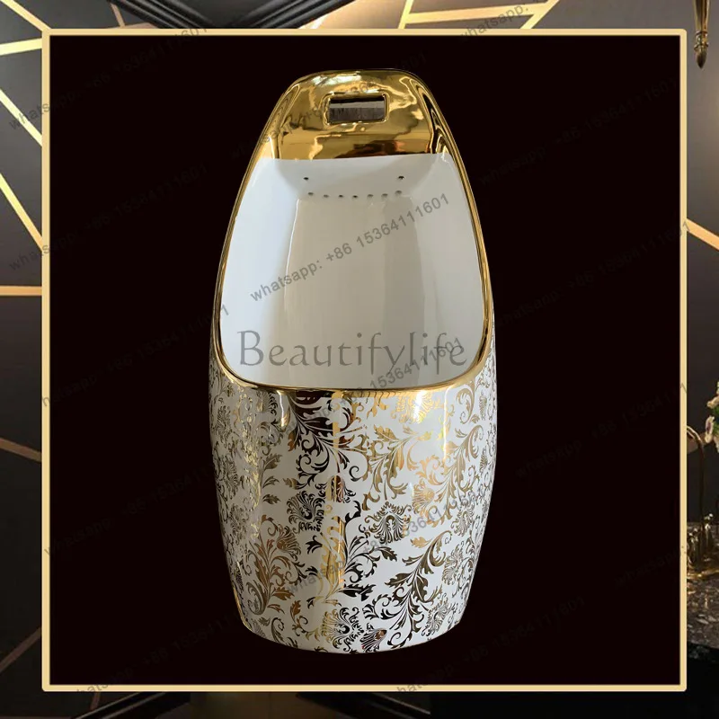 Automatic induction color gold urinal wall-mounted gold pattern gold-plated urinal
Automatic induction color gold urinal wall-mounted gold pattern gold-plated urinal
