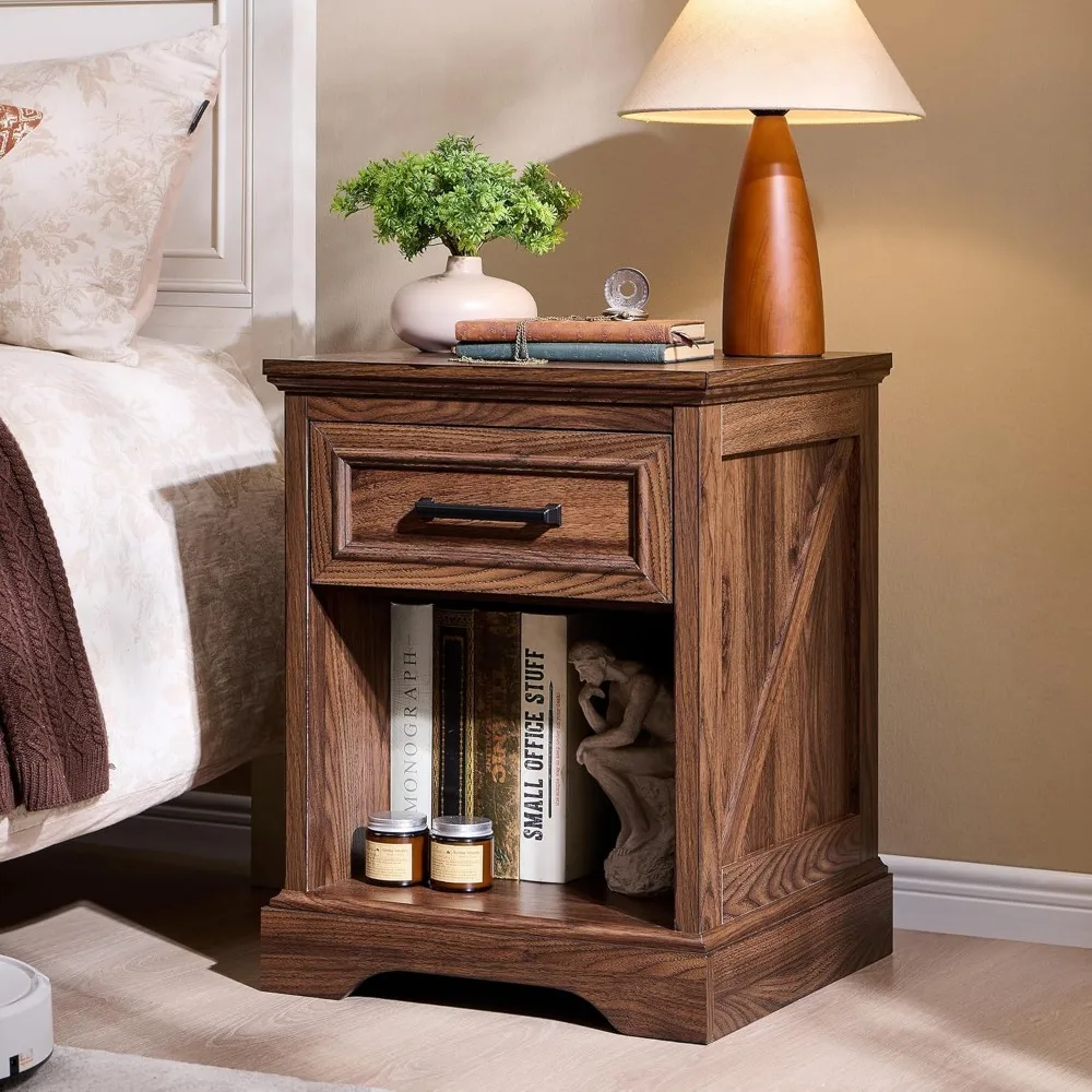 Exquisite 18 Farmhouse Nightstand with Charging Station, Bedside Table with Drawer and Large Open Shelf, Rustic End Table for Be
Exquisite 18 Farmhouse Nightstand with Charging Station, Bedside Table with Drawer and Large Open Shelf, Rustic End Table for Be