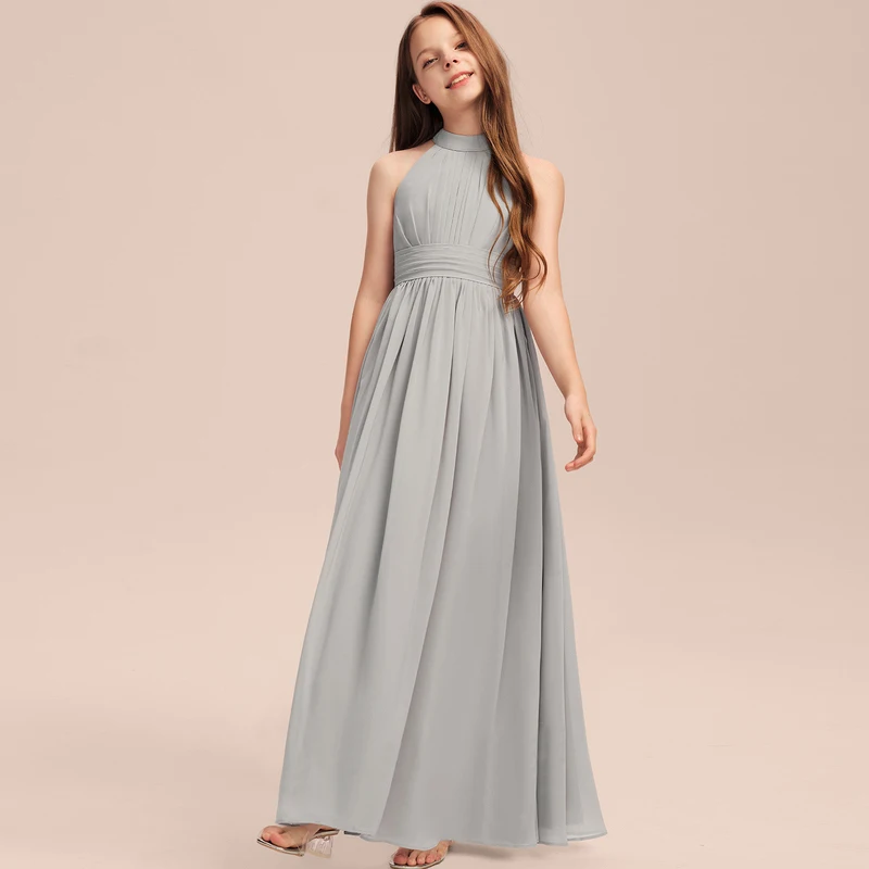 Girls Halter Neck Sleeveless Chest Pleated Long Floor-length Wedding Dress Junior Bridesmaid Dress Birthday Dress/Customized
Girls Halter Neck Sleeveless Chest Pleated Long Floor-length Wedding Dress Junior Bridesmaid Dress Birthday Dress/Customized