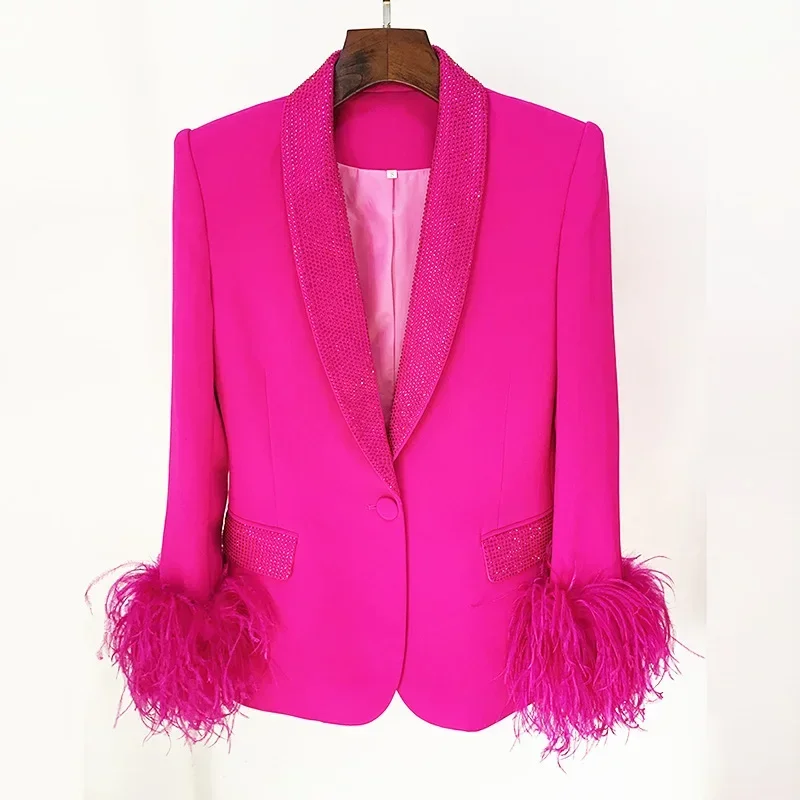 Barbiecore Pink Women Suit Set Luxury Feather Crystal Blazer Pants Elegant Female Business Work Wear Office Lady Jacket Coat
Barbiecore Pink Women Suit Set Luxury Feather Crystal Blazer Pants Elegant Female Business Work Wear Office Lady Jacket Coat