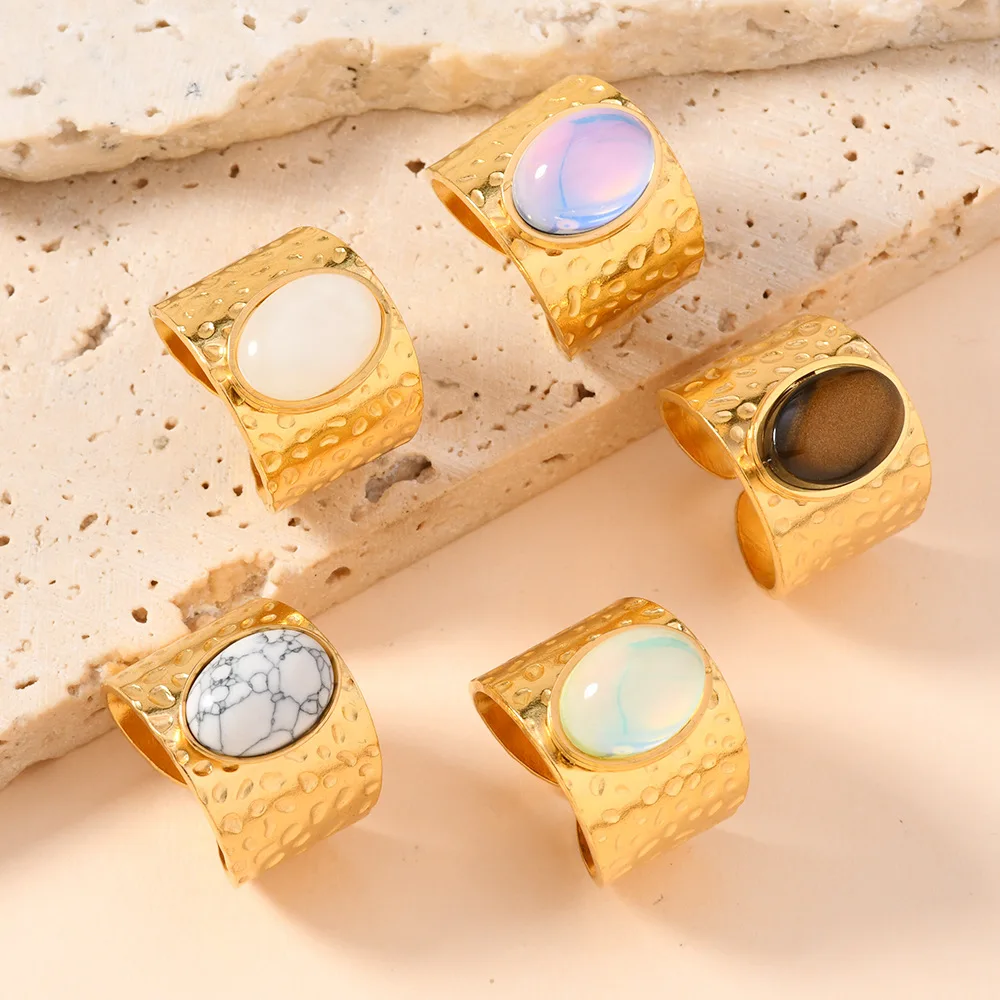 Luxury Adjustable Stainless Steel Stone Ring For Women Vintage Oval Natural Stone Finger Fashion jewelry Accessory Wedding Gift
Luxury Adjustable Stainless Steel Stone Ring For Women Vintage Oval Natural Stone Finger Fashion jewelry Accessory Wedding Gift