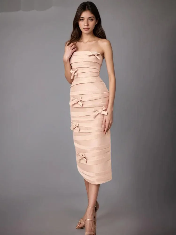 Fashion Pink Striped Spliced Bow Strapless Dress Women's Slim Fit Back Split Mid-calf Dresses Summer New D60A
Fashion Pink Striped Spliced Bow Strapless Dress Women's Slim Fit Back Split Mid-calf Dresses Summer New D60A