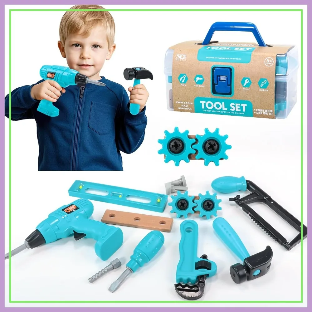 Kids Tool Set Pretend Play with Tool Box, Drill, Hammer, Screwdriver, Construction Kits for Ages 3-7
Kids Tool Set Pretend Play with Tool Box, Drill, Hammer, Screwdriver, Construction Kits for Ages 3-7
