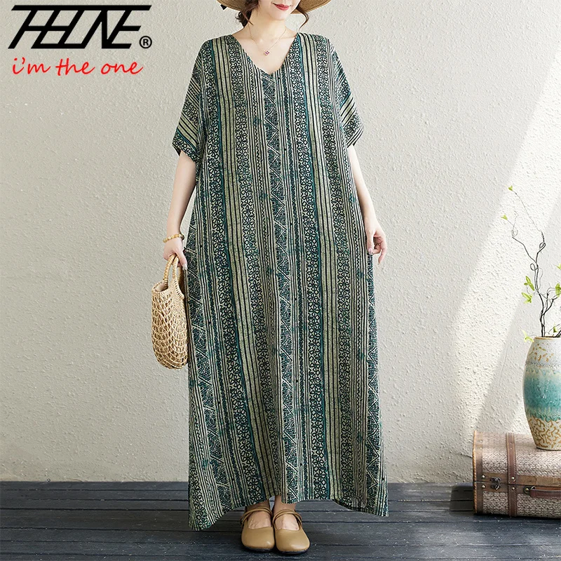THHONE Dresses for Women Summer 2024 Vintage Loose Striped Cotton Linen Indie Beach Style V-Neck Casual Bohemian Robe Long Dress
THHONE Dresses for Women Summer 2024 Vintage Loose Striped Cotton Linen Indie Beach Style V-Neck Casual Bohemian Robe Long Dress