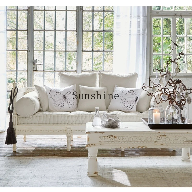 French retro solid wood sofa combination, rural old carved living room fabric
French retro solid wood sofa combination, rural old carved living room fabric