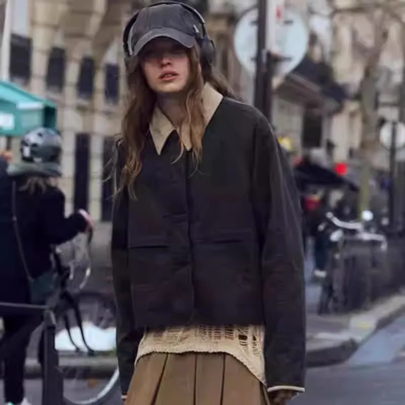 Spring New Women's Wax Jaet Coat with ket Color Blo Collar Casual Straight Cut Youth Faion TR Brand Long Sve
Spring New Women's Wax Jaet Coat with ket Color Blo Collar Casual Straight Cut Youth Faion TR Brand Long Sve