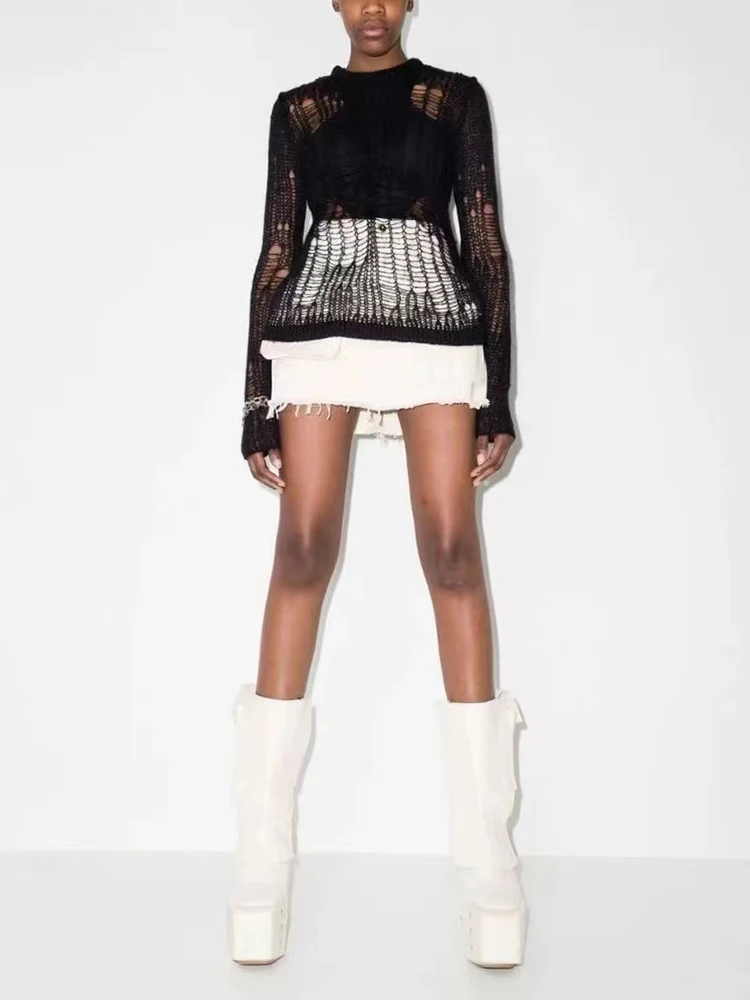 Cobweb see-through black Women's sweater y2k casual chic versatile round neck long sleeve knit sweater Spring 2024 New
Cobweb see-through black Women's sweater y2k casual chic versatile round neck long sleeve knit sweater Spring 2024 New