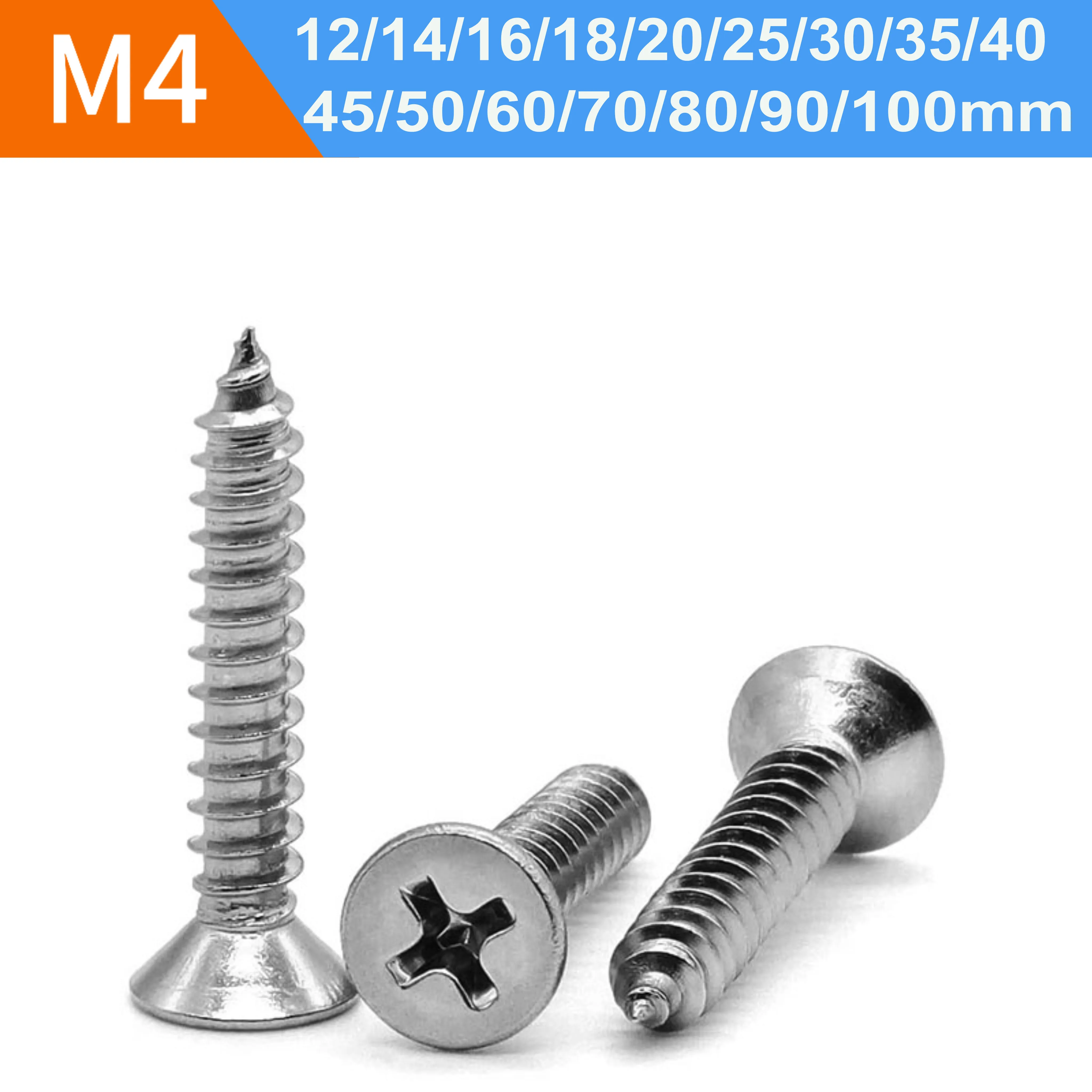M4*12/14/16/18/20/25/30/35/40/45/50/60/70/80/90/100mm Flat Head Self Tapping Screw Phillips 304 Stainless Steel 100-1000pcs
M4*12/14/16/18/20/25/30/35/40/45/50/60/70/80/90/100mm Flat Head Self Tapping Screw Phillips 304 Stainless Steel 100-1000pcs