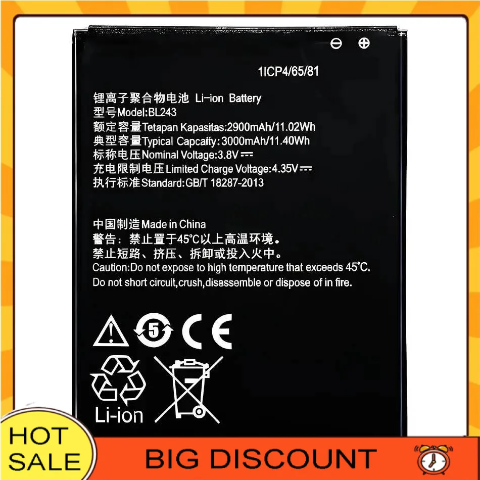 Mobile Phone Battery BL243 3000Mah For Lenovo K3 Note K50-T5 A7000 A5500 A5600 A7600 Reliable Replacement
Mobile Phone Battery BL243 3000Mah For Lenovo K3 Note K50-T5 A7000 A5500 A5600 A7600 Reliable Replacement
