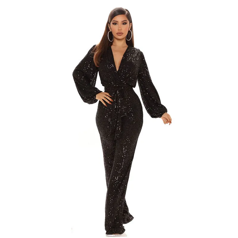 Lantern Sleeve V Neck Women Jumpsuits Fashion Sequins Lace Up Casual Rompers Elegant Solid Birthday Party Club Overalls Dropship
Lantern Sleeve V Neck Women Jumpsuits Fashion Sequins Lace Up Casual Rompers Elegant Solid Birthday Party Club Overalls Dropship