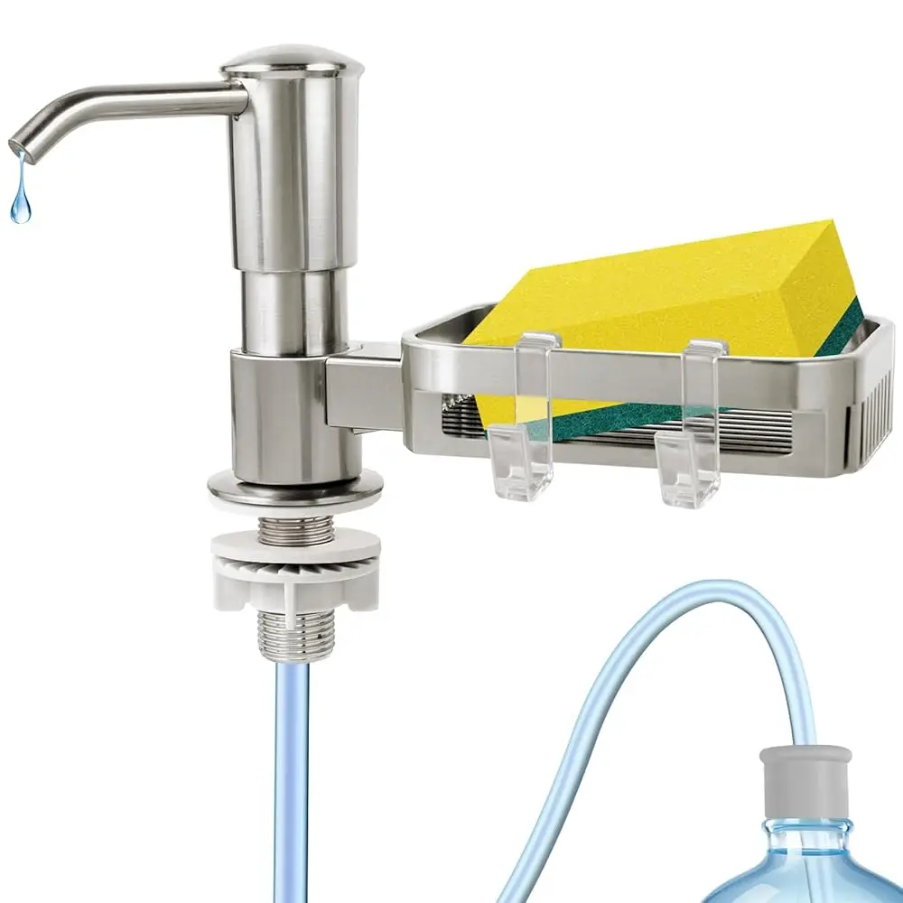 Soap Dispenser for Kitchen Sink, Built in Sink Soap Dispenser Pump with Sponge Holder, Brushed Nickel ABS Sink Dish Soap Disp
Soap Dispenser for Kitchen Sink, Built in Sink Soap Dispenser Pump with Sponge Holder, Brushed Nickel ABS Sink Dish Soap Disp
