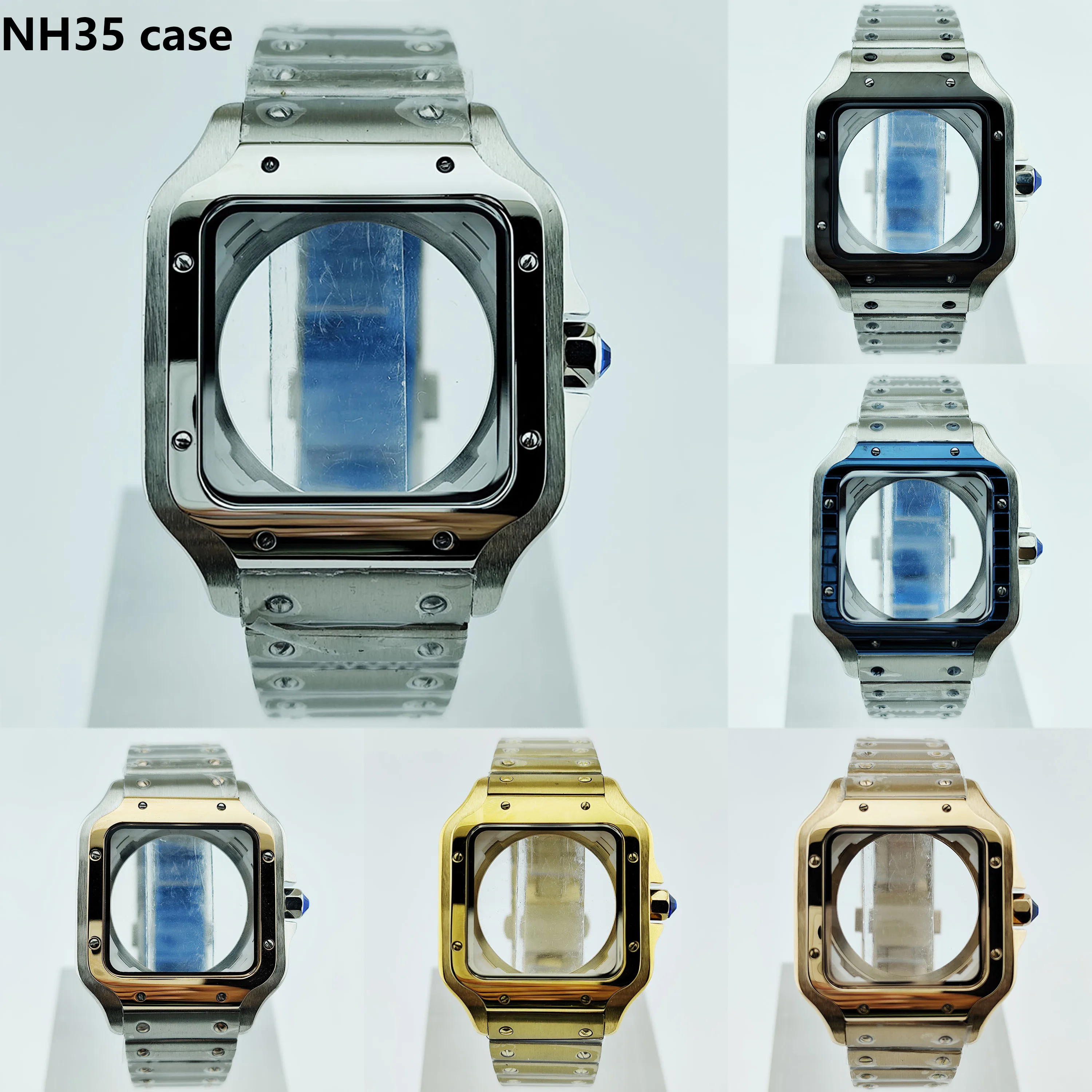 NH35 case strap square case 38mm watch case stainless steel men's watch for Santos NH35 NH36 movement watch accessories
NH35 case strap square case 38mm watch case stainless steel men's watch for Santos NH35 NH36 movement watch accessories