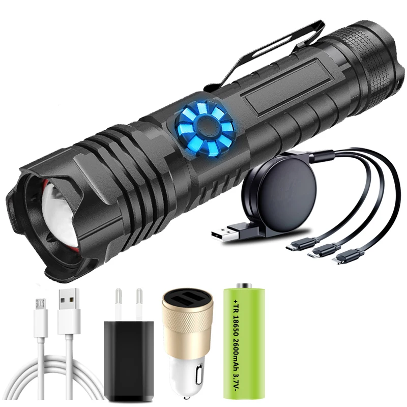 Светодиодный фонарик XHP180 с плавным затемнением и аккумулятором 26650, USB-порт Type-C, алюминиевый фонарь с фокусировкой
Светодиодный фонарик XHP180 с плавным затемнением и аккумулятором 26650, USB-порт Type-C, алюминиевый фонарь с фокусировкой
