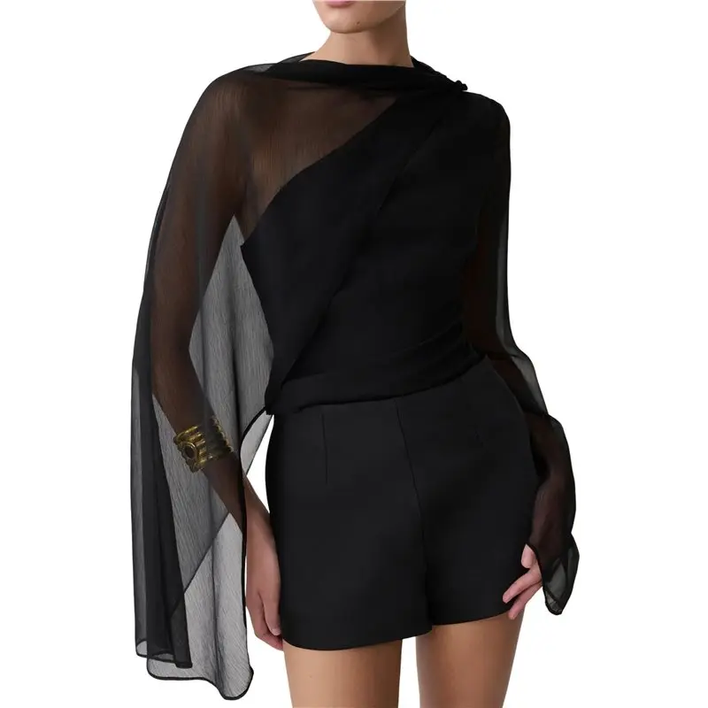 CYL-Women's Asymmetric Sheer Chiffon Blouse, One Shoulder Flowy Long Sleeve Top
CYL-Women's Asymmetric Sheer Chiffon Blouse, One Shoulder Flowy Long Sleeve Top