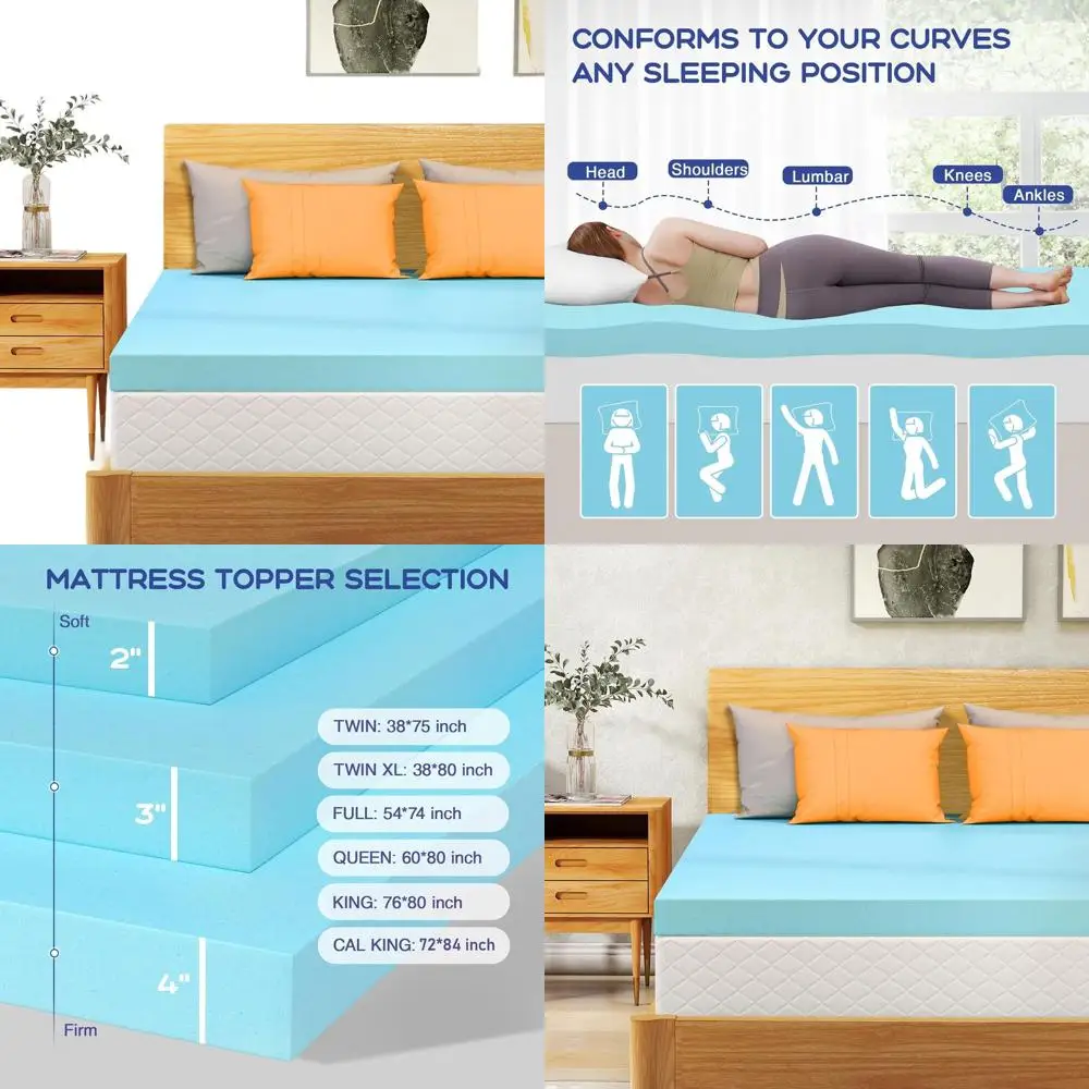 4-Inch Cooling Gel Memory Foam Mattress Topper, CertiPUR-US Certified, Blue, for Back Pain Relief and Pressure Reduction
4-Inch Cooling Gel Memory Foam Mattress Topper, CertiPUR-US Certified, Blue, for Back Pain Relief and Pressure Reduction